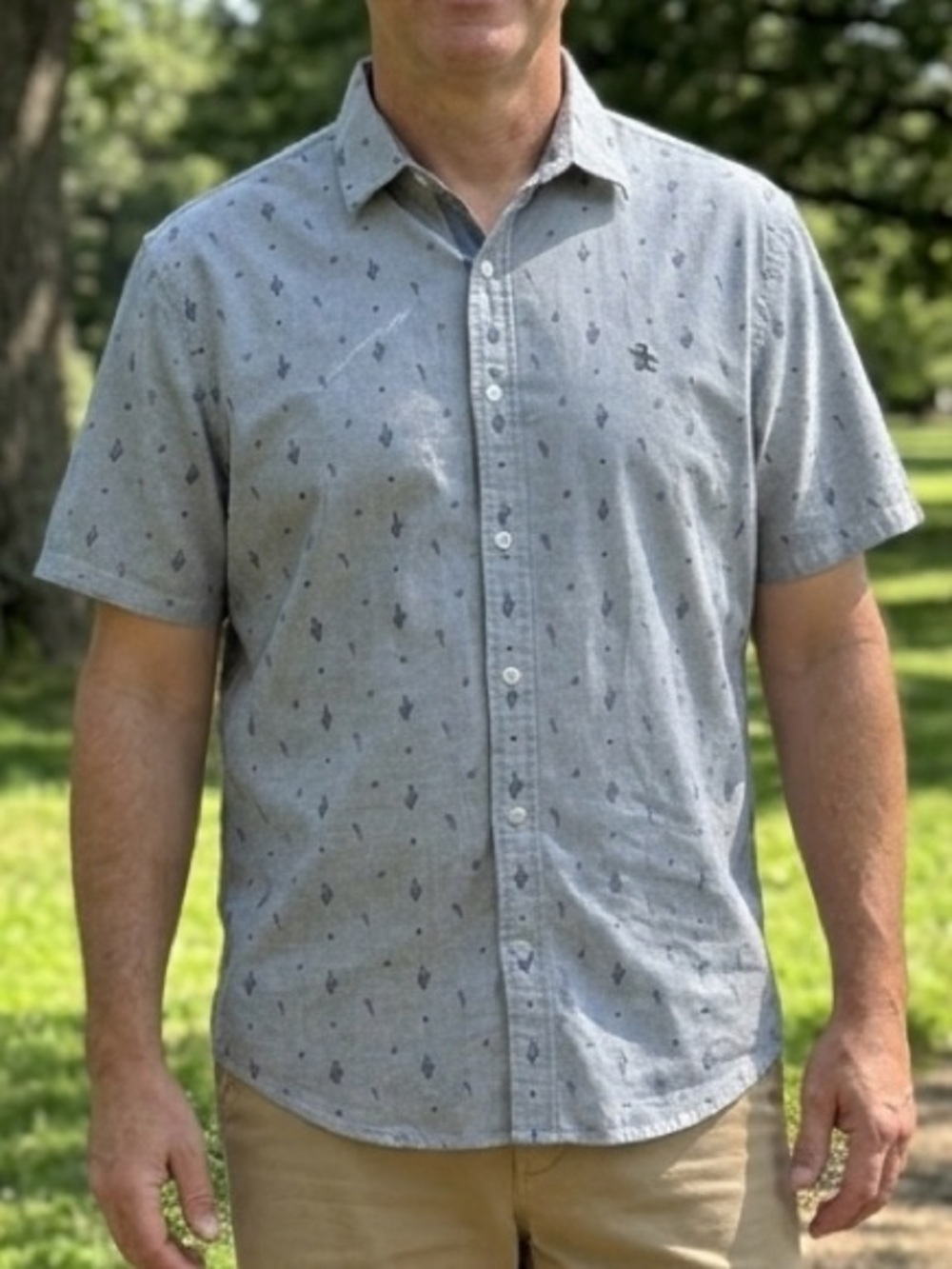 Original Penguin Heritage Slim Fit Blue Cactus Print Short Sleeve Button Down M